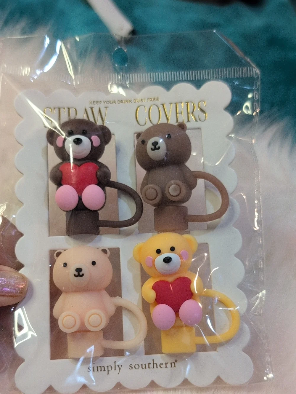 Simply Southern Kids Bear Straw Covers - Mixed Brown, Yellow, Pink, Cream